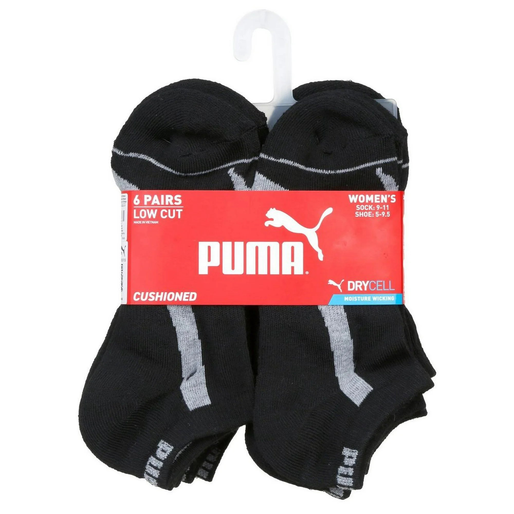 PUMA Women's 6 Pack Low Cut Socks, Black/Silver, 9-11 US