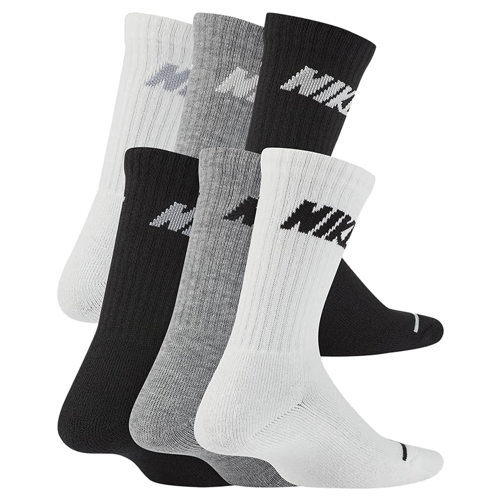Nike Boys Cushioned Crew Socks 6 Pack Black/Grey/White 5-7