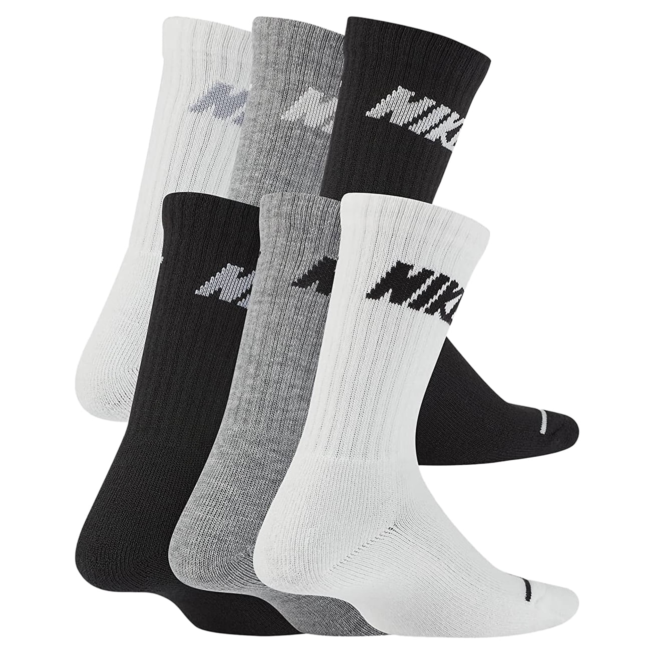 Nike Boys Cushioned Crew Socks 6 Pack Black/Grey/White 5-7