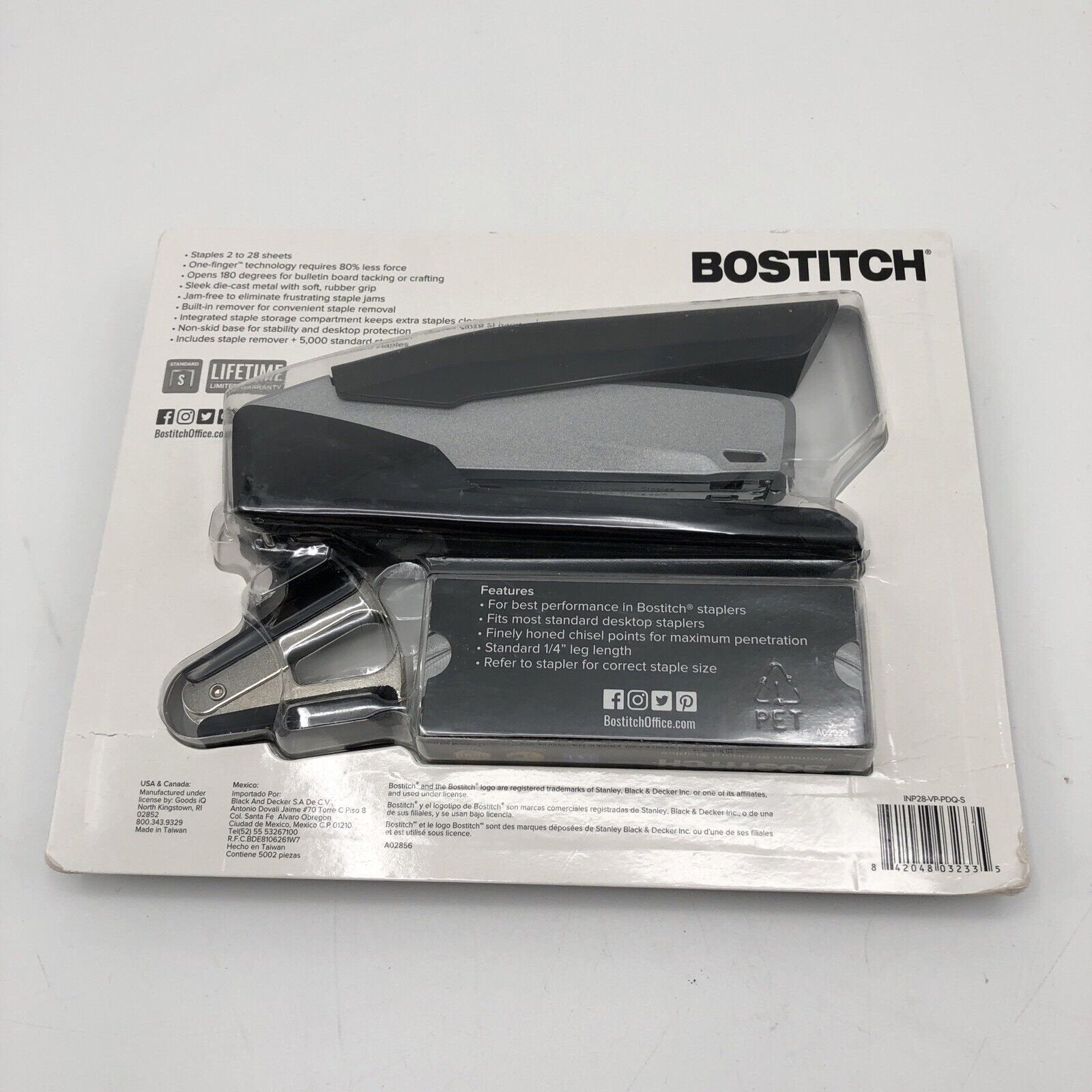 Bostitch Premium Desktop Stapler 28-Sheet Capacity 5000 Staples Black/Silver NEW