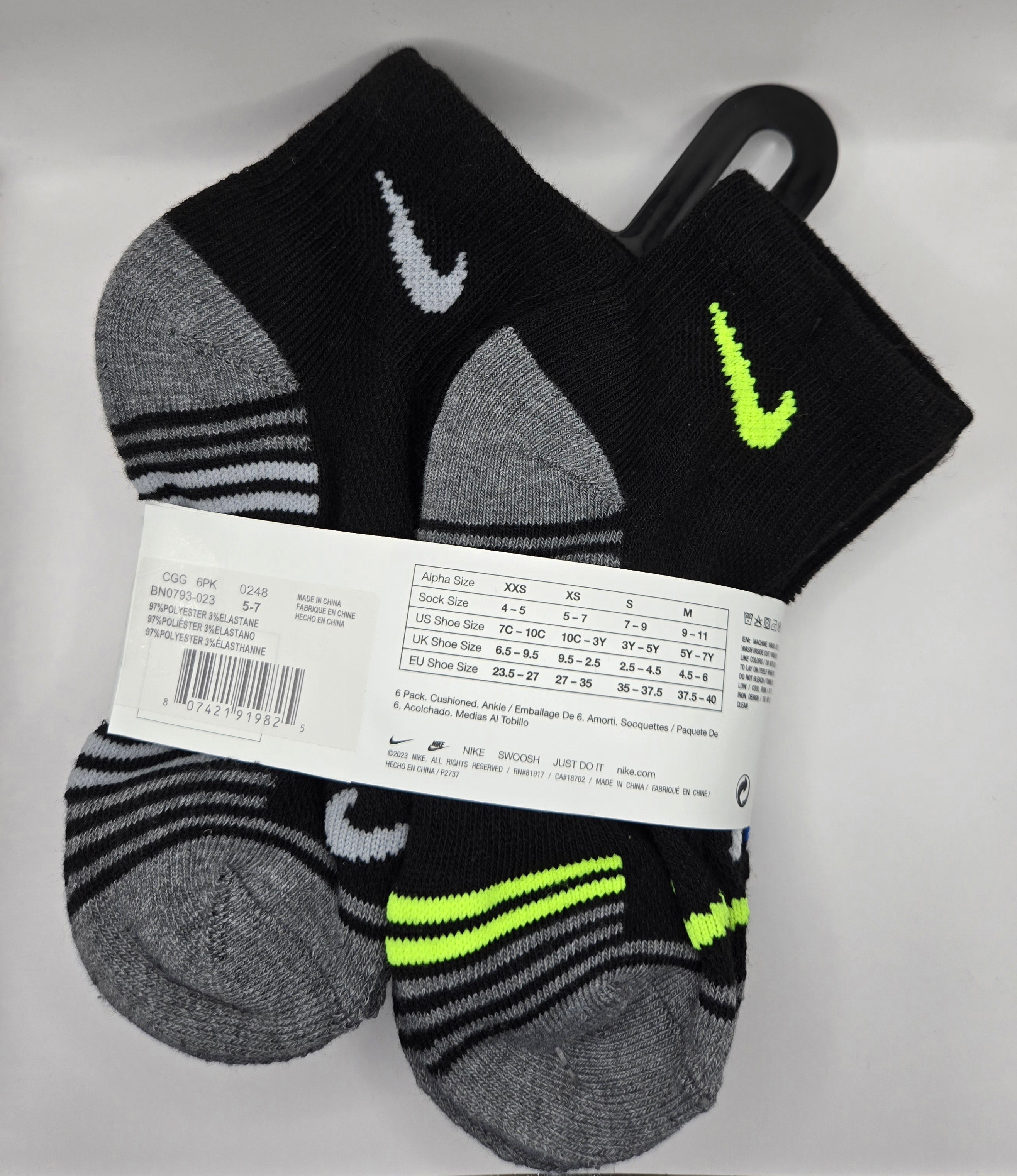 Nike Kids Cushioned Ankle Socks, Multicolor (6 Pack)