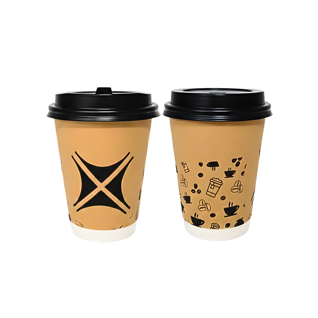 HT Xtra 12oz Disposable Coffee Cups with Leak Proof Lids, Double Wall Insulated Hot & Cold Cups, Foam Takeaway Cups for Coffee, Tea & Drinks – 50 Count