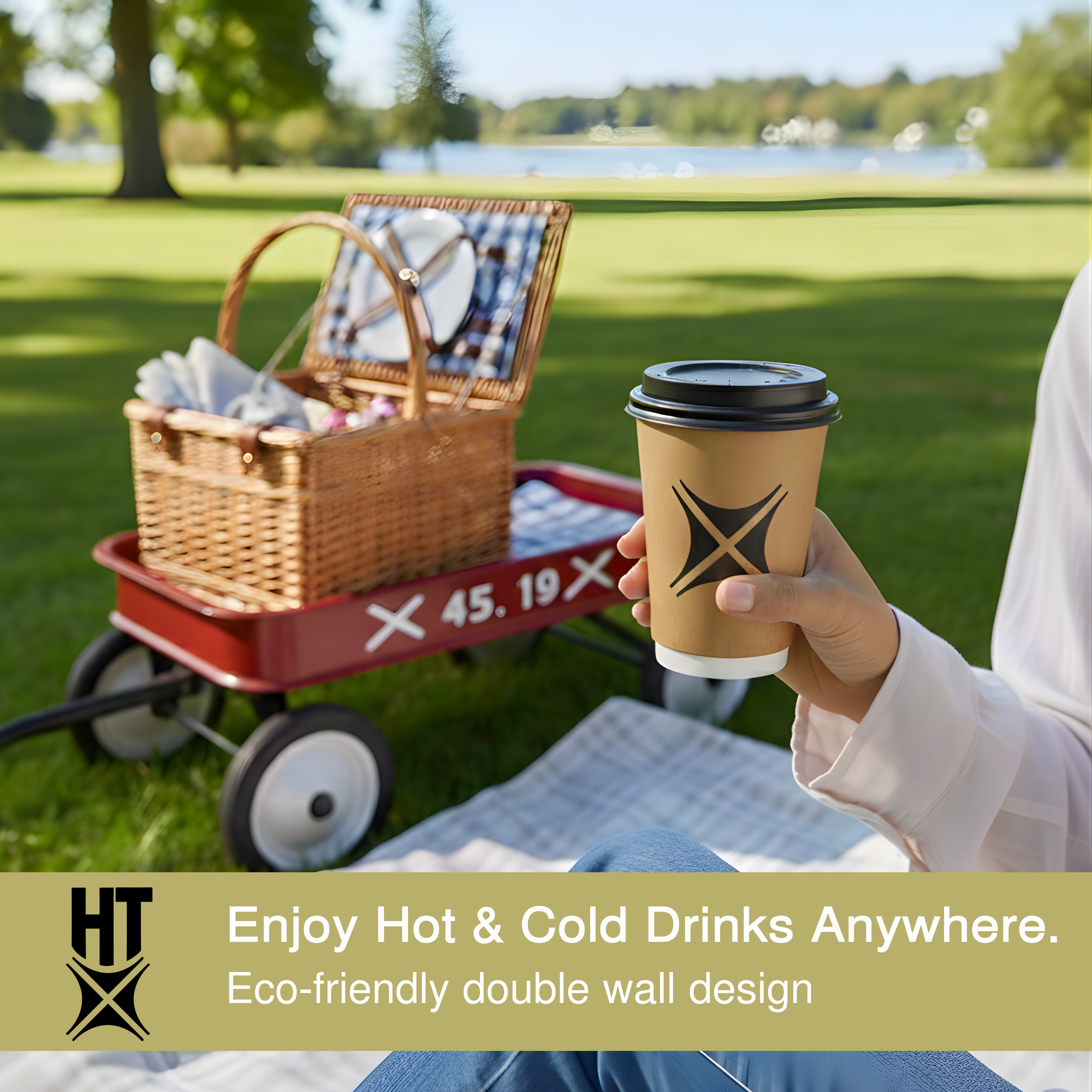 HT Xtra 12oz Disposable Coffee Cups with Leak Proof Lids, Double Wall Insulated Hot & Cold Cups, Foam Takeaway Cups for Coffee, Tea & Drinks – 50 Count