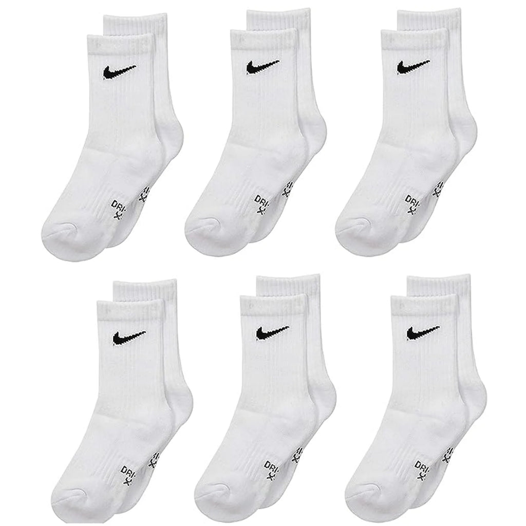 Nike Little Boy's 6-Pairs Young Athletes White Crew Socks Sz: 5-7 Fits 10C-3Y