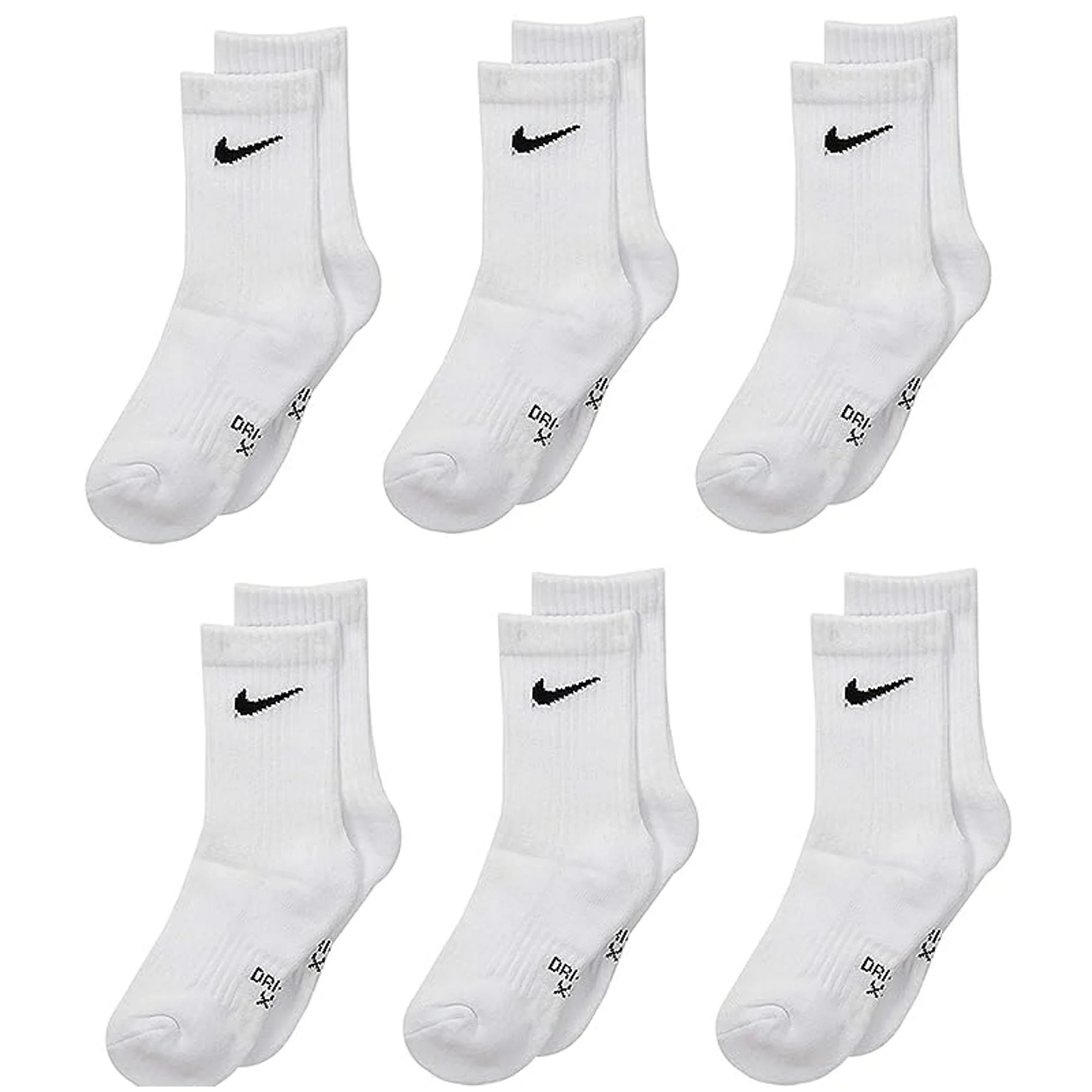 Nike Little Boy's 6-Pairs Young Athletes White Crew Socks Sz: 5-7 Fits 10C-3Y