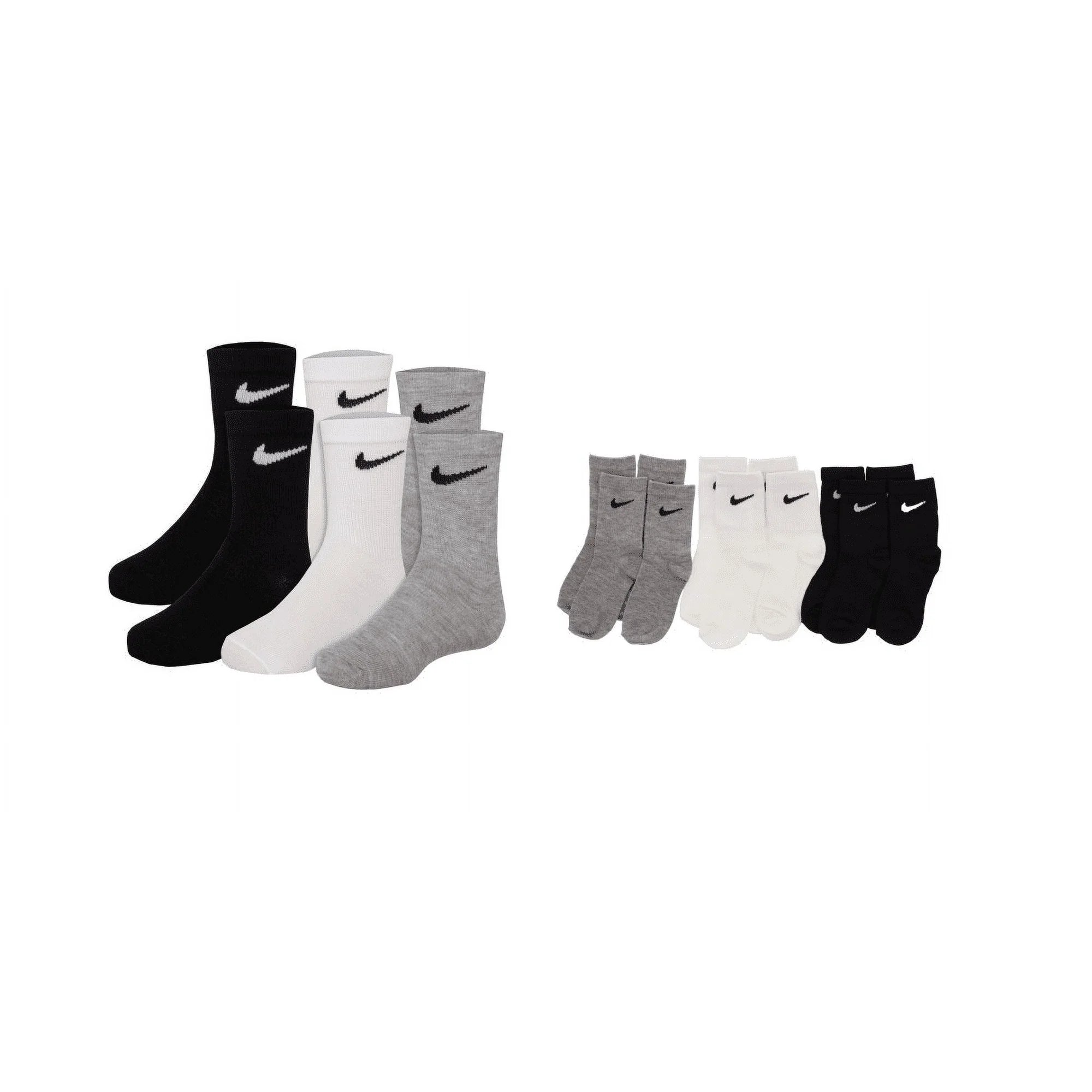 Nike Kids 6-Pair Lightweight Crew Socks Shoes Black/White/Grey 10C-3Y
