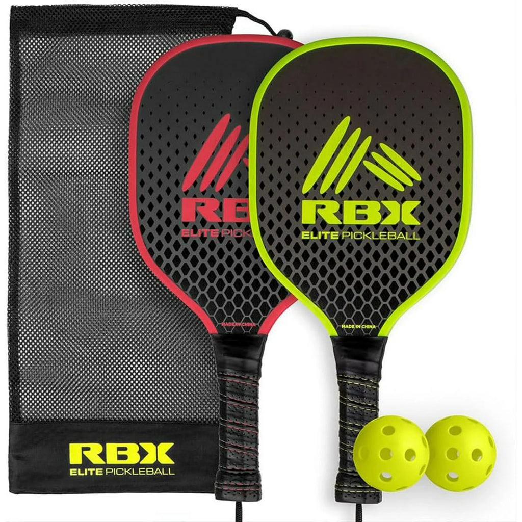 RBX Pickleball Set - (2) Premium Wooden Paddles, (2) X-40 Outdoor Balls, Mesh Bag - Outdoor Game for Adult & Kids