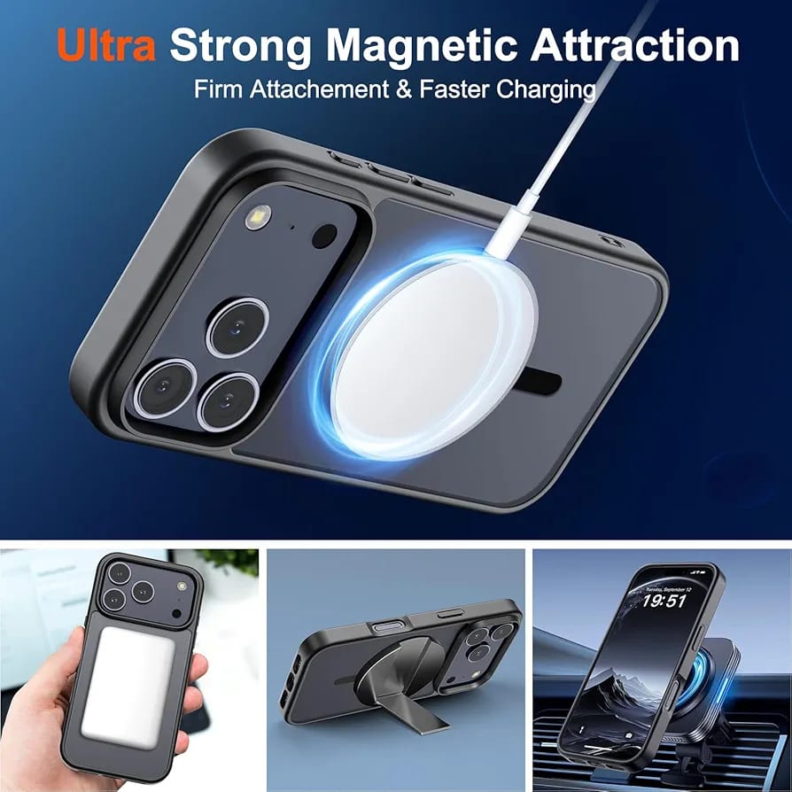 Magnetic Case for iPhone 17 Pro Max (Compatible with MagSafe)(Military Grade Drop Protection) Translucent Matte Shockproof with Anti-Fingerprint Phone Cover 2025, Black