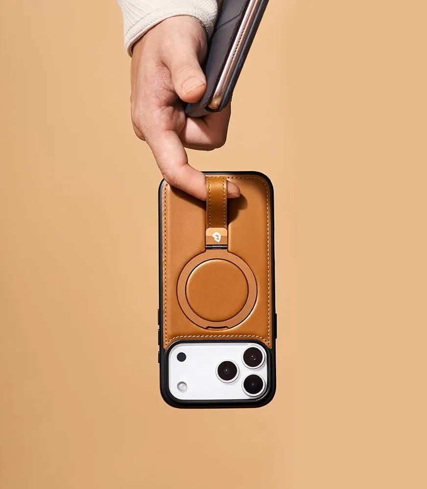 Leather Case for iPhone 17 Pro Max | iPhone 17 Pro Max Leather Case with Stand | Compatible with MagSafe with Magnetic Ring Grip Holder (Brown, IP17 Pro Max-6.9inch)