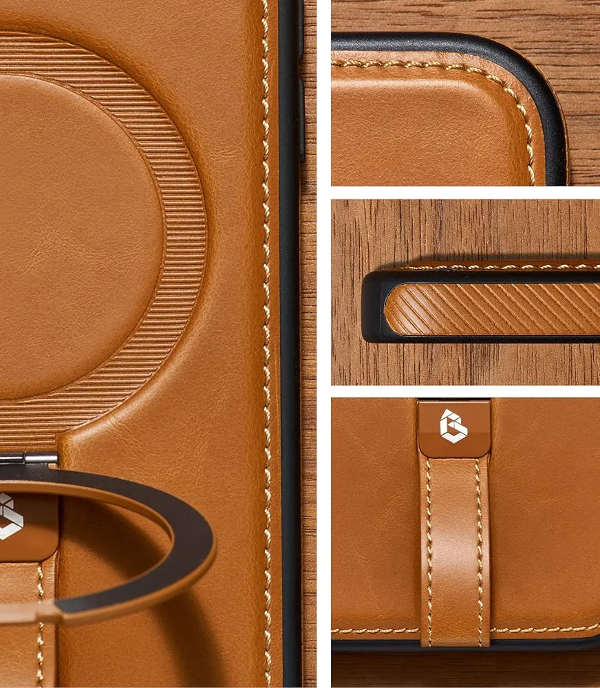 Leather Case for iPhone 17 Pro Max | iPhone 17 Pro Max Leather Case with Stand | Compatible with MagSafe with Magnetic Ring Grip Holder (Brown, IP17 Pro Max-6.9inch)