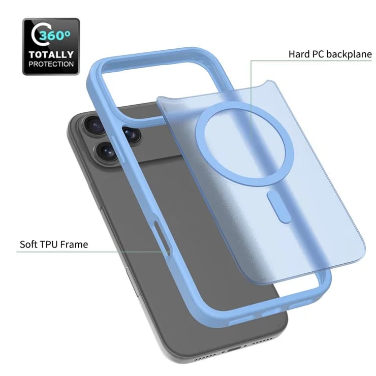 iPhone 17 Pro Max Case, MagSafe Compatible, Soft-Touch TPU Acrylic Back – Blue Color
