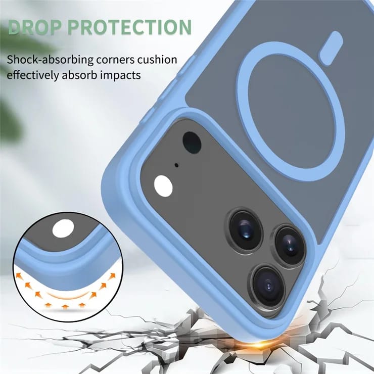 iPhone 17 Pro Max Case, MagSafe Compatible, Soft-Touch TPU Acrylic Back – Blue Color
