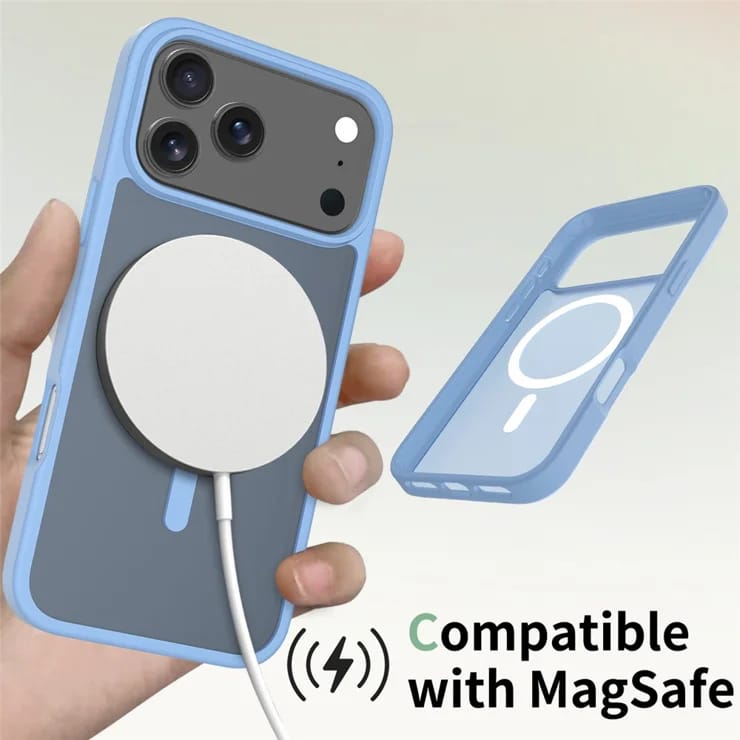 iPhone 17 Pro Max Case, MagSafe Compatible, Soft-Touch TPU Acrylic Back – Blue Color
