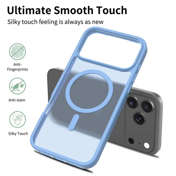 iPhone 17 Pro Max Case, MagSafe Compatible, Soft-Touch TPU Acrylic Back – Blue Color
