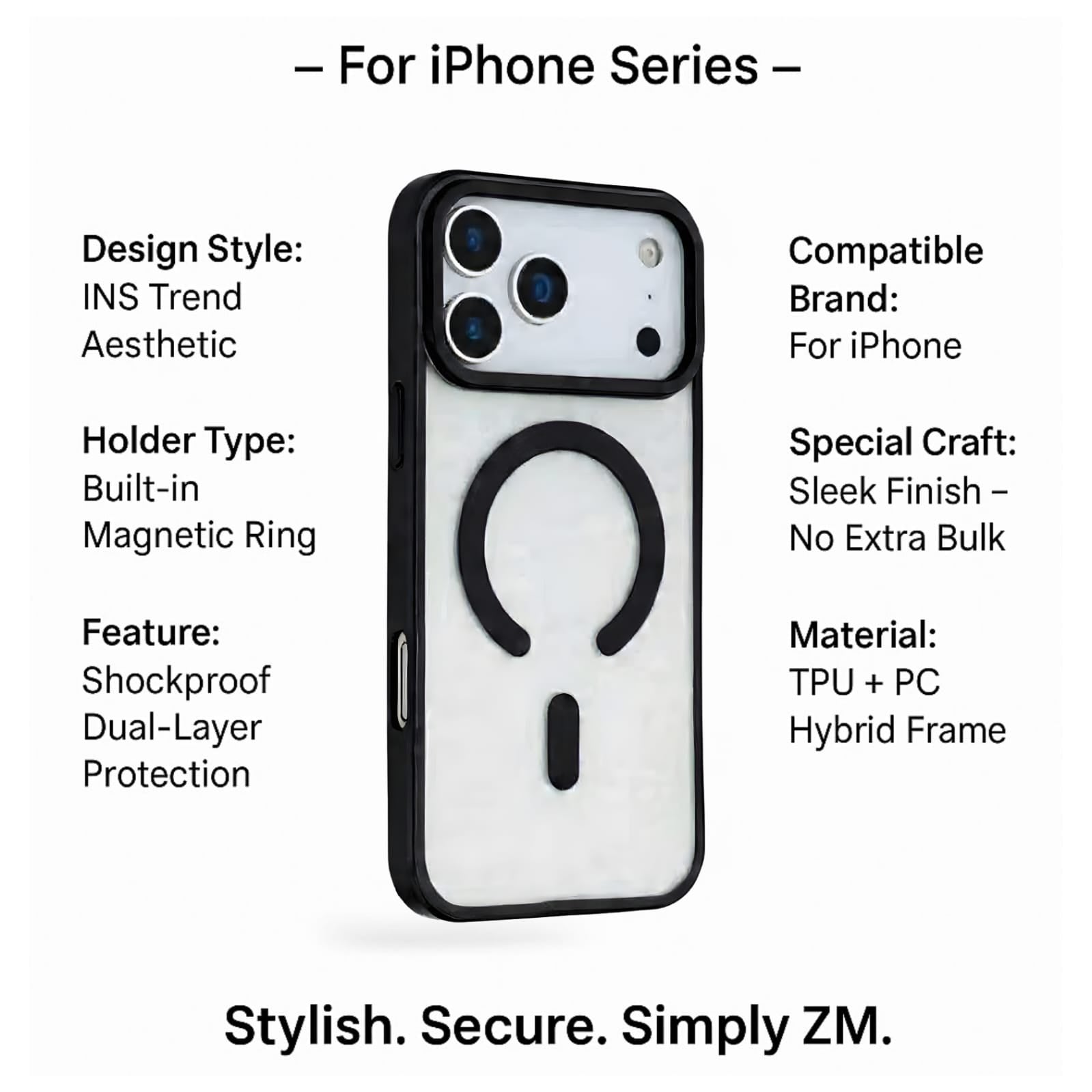 HaloGrip Magnetic Case – Dual Layer Protection for iPhone 17, Obsidian Black