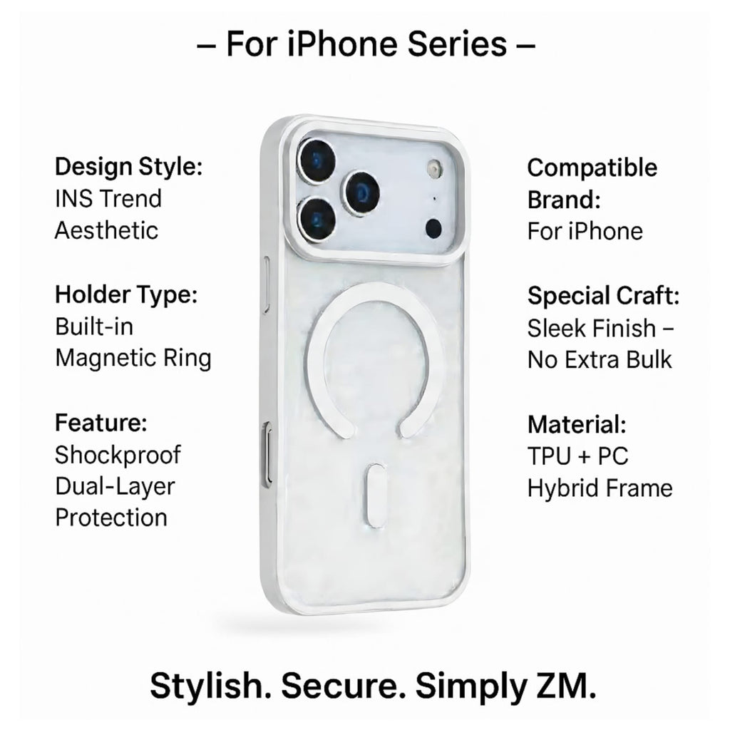 HaloGrip Magnetic Case – Dual Layer Protection for iPhone, Frost White