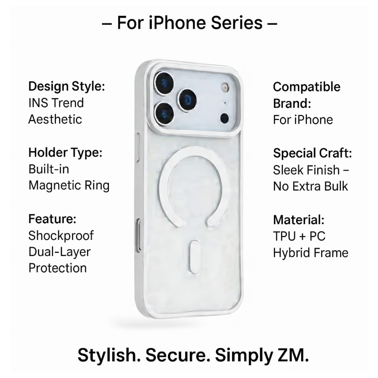 HaloGrip Magnetic Case – Dual Layer Protection for iPhone, Frost White
