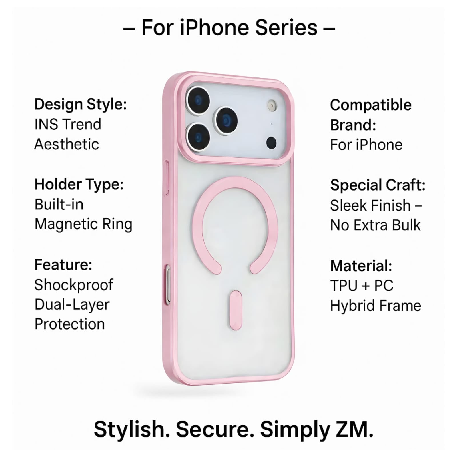 HaloGrip Magnetic Case – Dual Layer Protection for iPhone, Rose Quartz