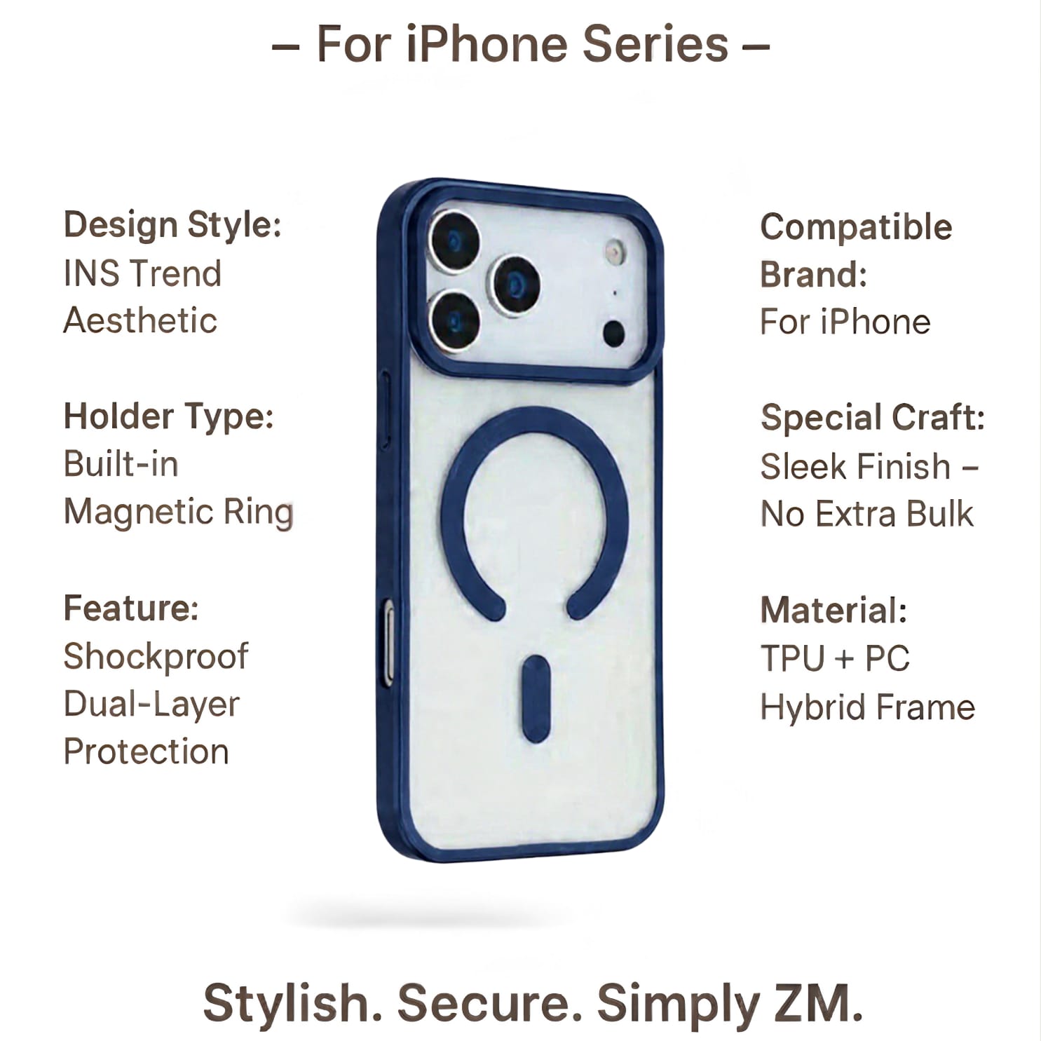 HaloGrip Magnetic Case – Dual Layer Protection for iPhone, Midnight Blue