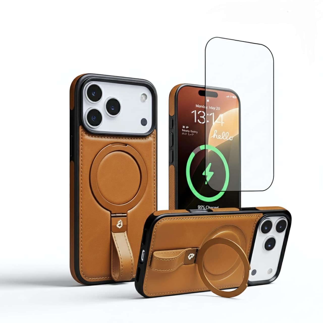 Leather Case for iPhone 17 Pro Max | iPhone 17 Pro Max Leather Case with Stand | Compatible with MagSafe with Magnetic Ring Grip Holder (Brown, IP17 Pro Max-6.9inch)