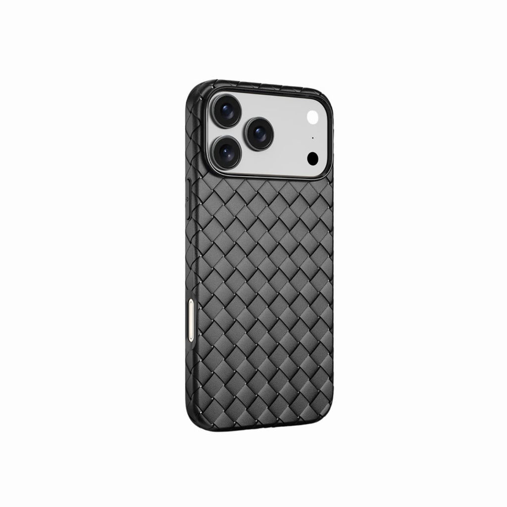 LuxWeave Series IPhone 17 Case, Black – Midnight Grid