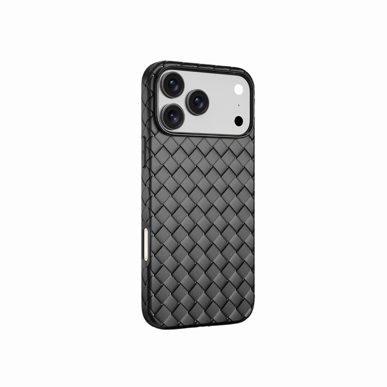 LuxWeave Series IPhone 17 Case, Black – Midnight Grid