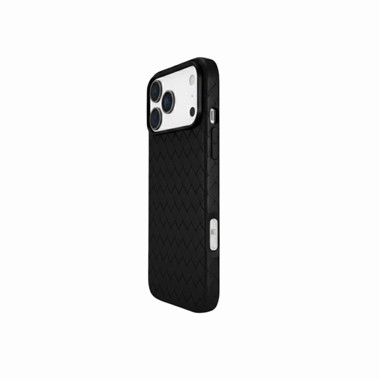 LuxWeave Series IPhone 17 Case, Black – Midnight Grid