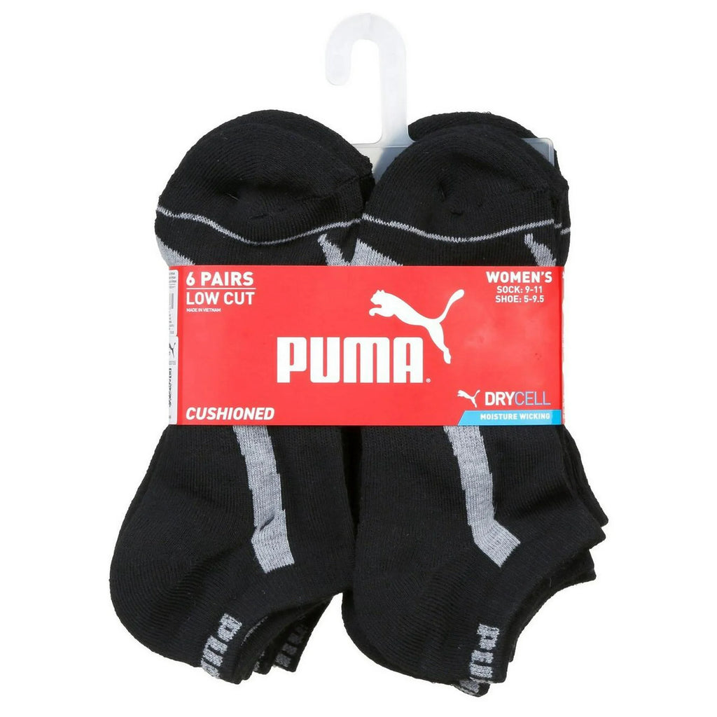 PUMA Women's 6 Pack Low Cut Socks, Black/Silver, 9-11 US