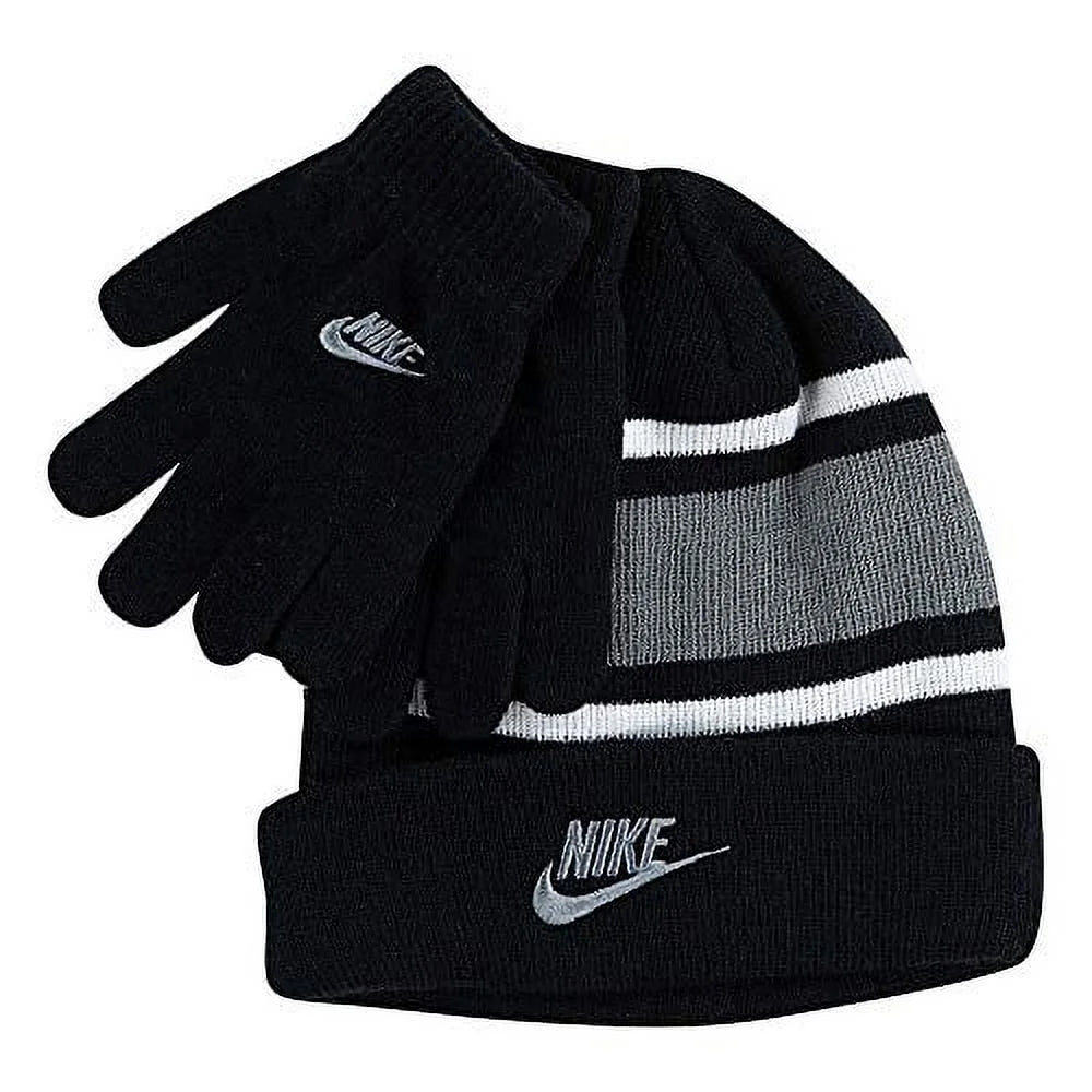 Nike Boys Futura Foldover Beanie Glove 2 Piece Set One Size Black/Grey/White