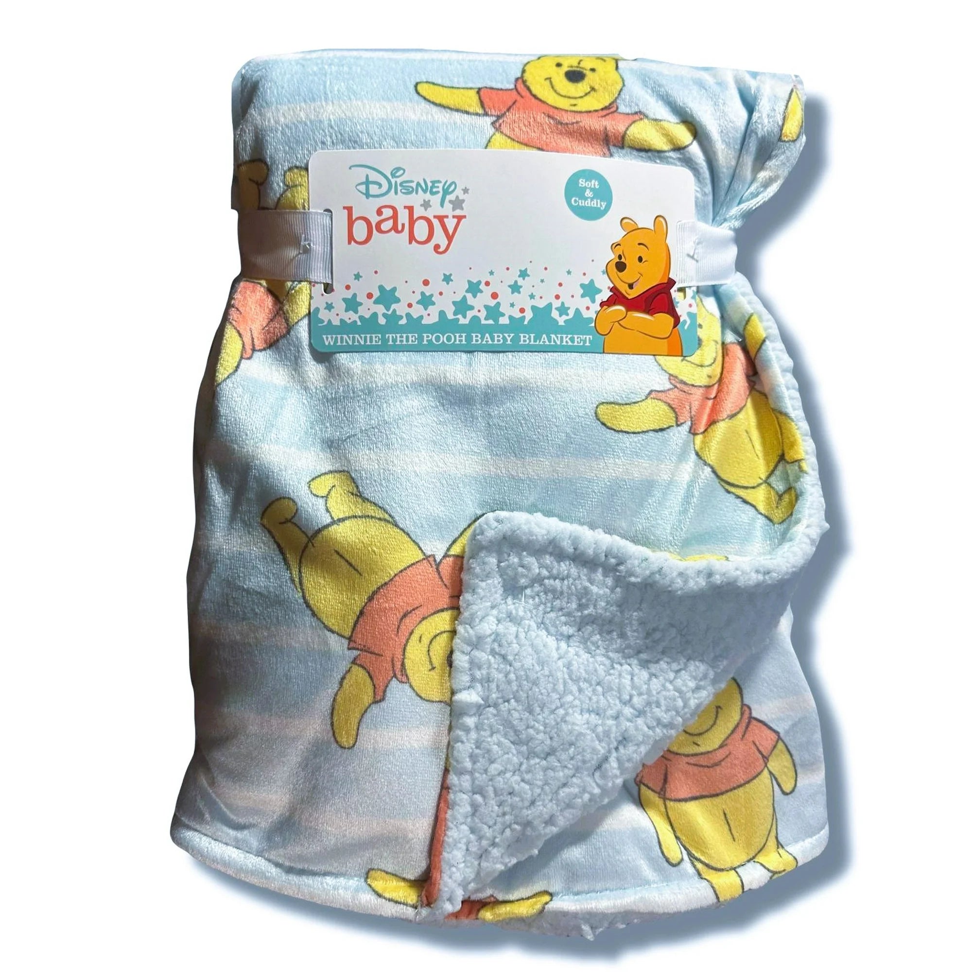 BLANKET PLUSH - DISNEY BOYS 243 - WINNIE POOH STRIP BLUE - BABY TODDLER CRIB BED